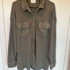 Aerie Olive Green Waffle Knit Jacket
